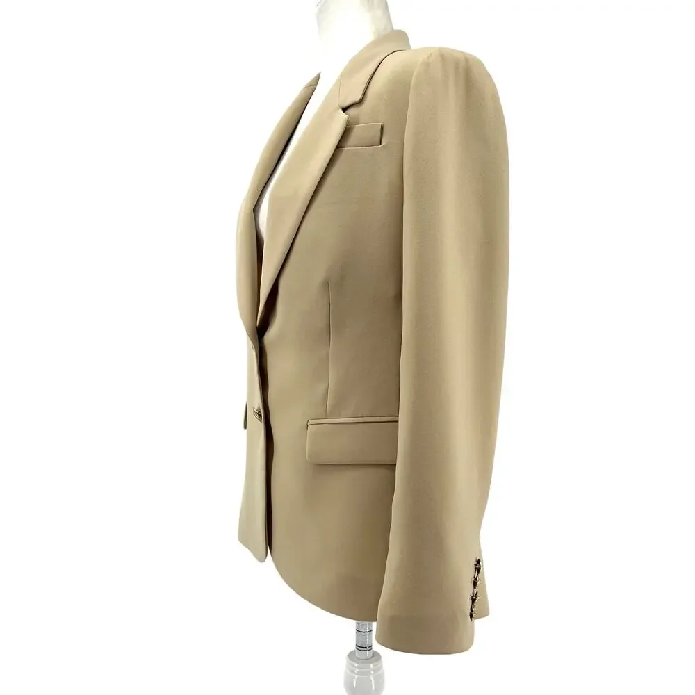 J. Crew Willa Polyester Lined Cream Jacket‎ Blazer Pockets Gold Buttons 4
